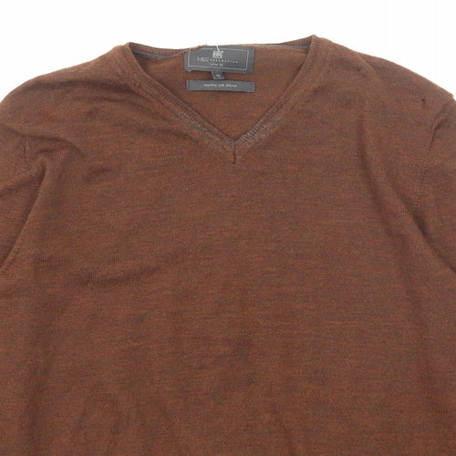 Marks and Spencer Mens Brown V-Neck Acrylic Pullover Jumper Size M Long Sleeve