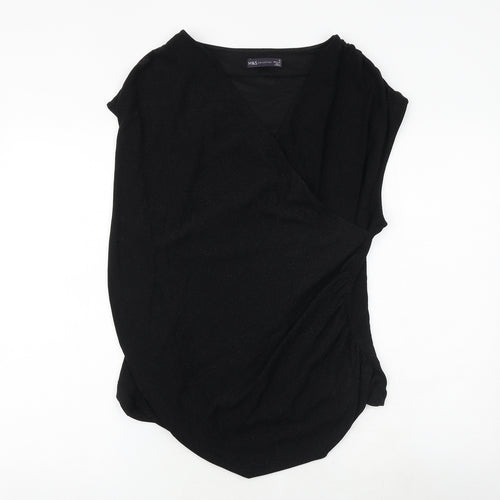 Marks and Spencer Womens Black Polyamide Basic T-Shirt Size 18 V-Neck - Wrap Style