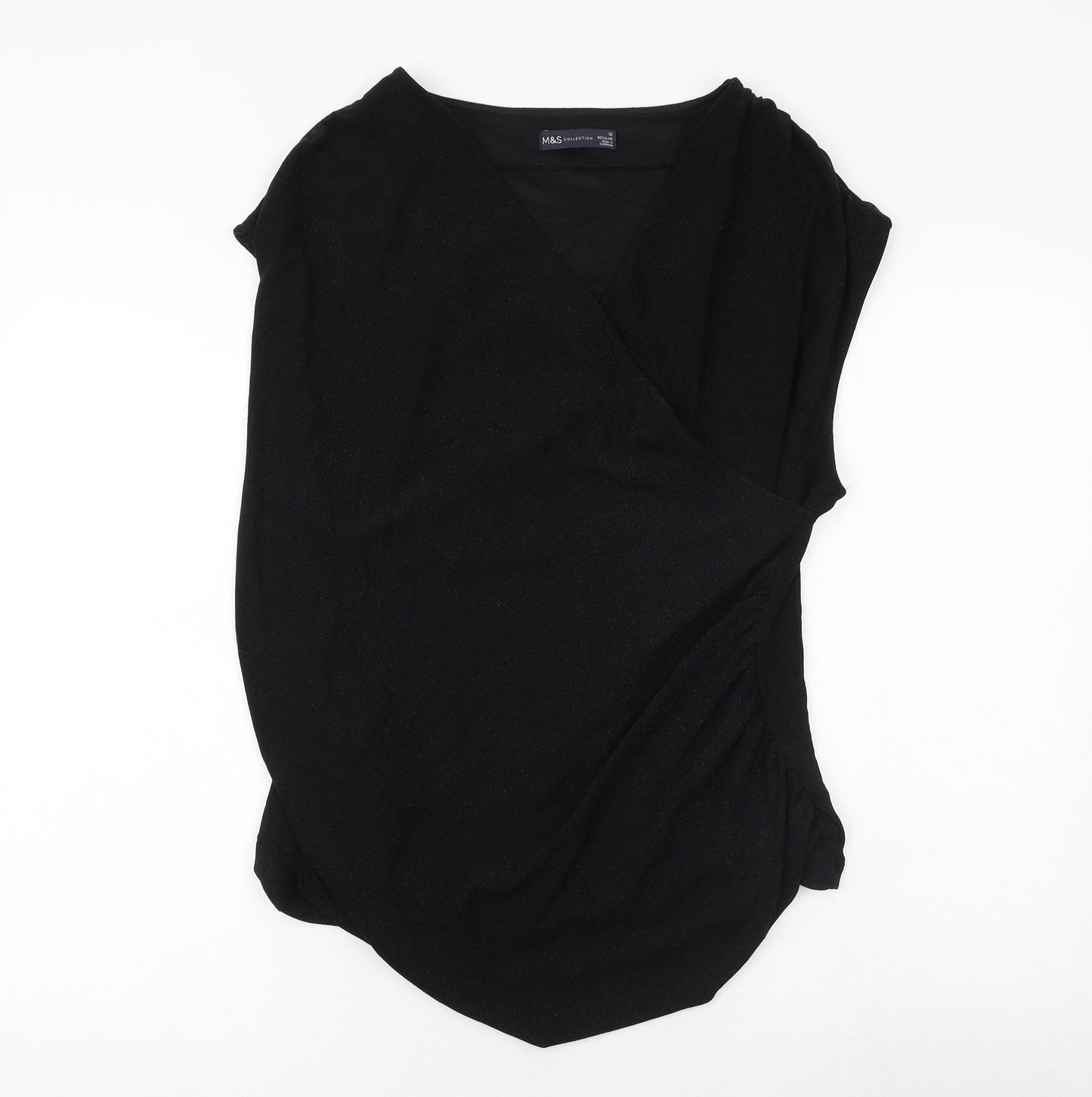 Marks and Spencer Womens Black Polyamide Basic T-Shirt Size 18 V-Neck - Wrap Style