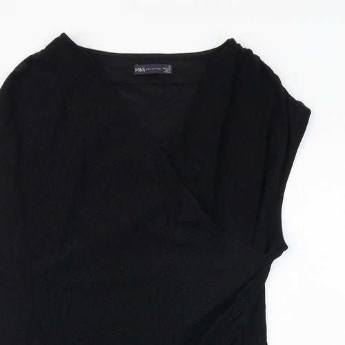 Marks and Spencer Womens Black Polyamide Basic T-Shirt Size 18 V-Neck - Wrap Style