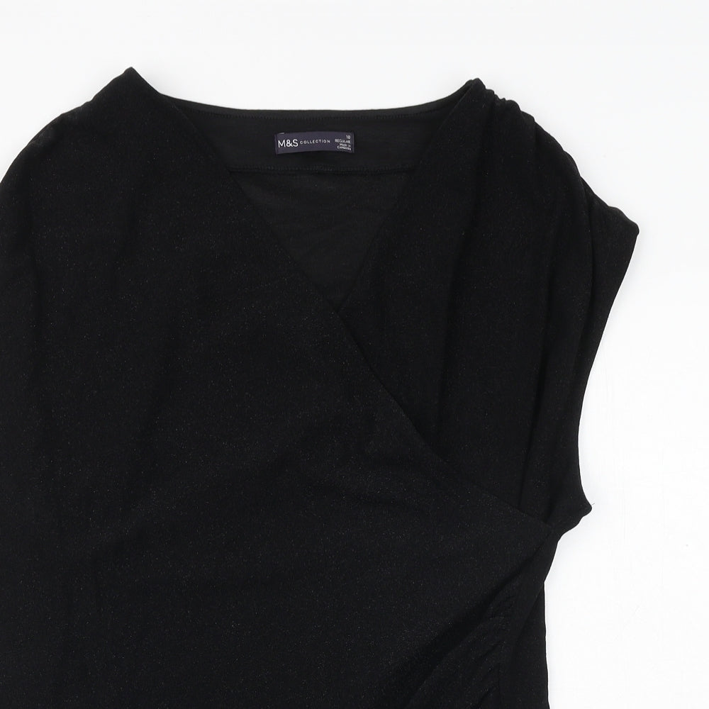 Marks and Spencer Womens Black Polyamide Basic T-Shirt Size 18 V-Neck - Wrap Style