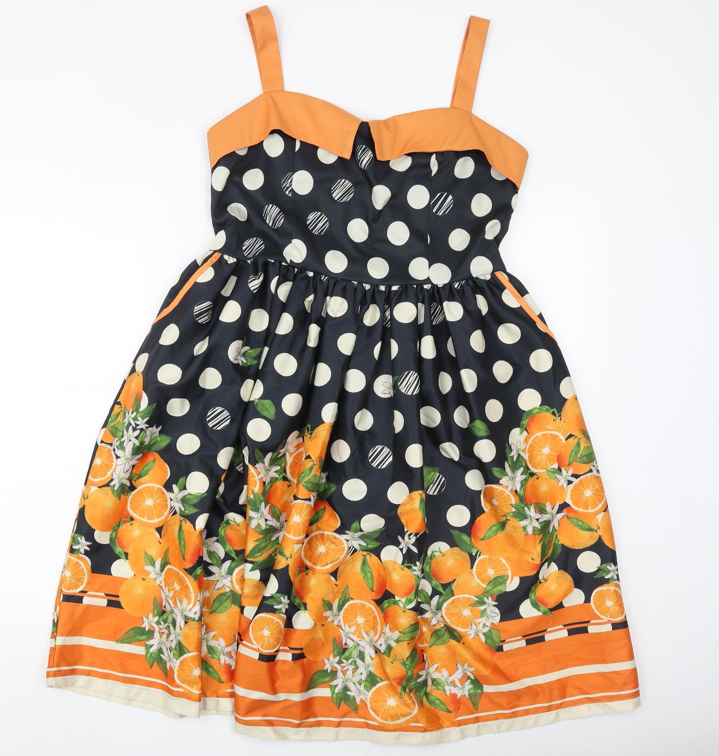 Lily Boy Womens Blue Polka Dot Polyester Fit & Flare Size 14 V-Neck Zip - Orange Pattern