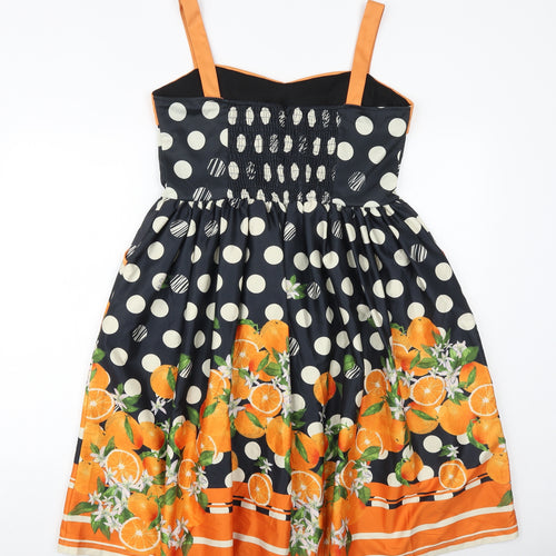 Lily Boy Womens Blue Polka Dot Polyester Fit & Flare Size 14 V-Neck Zip - Orange Pattern