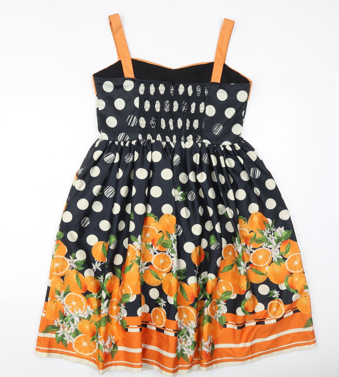 Lily Boy Womens Blue Polka Dot Polyester Fit & Flare Size 14 V-Neck Zip - Orange Pattern