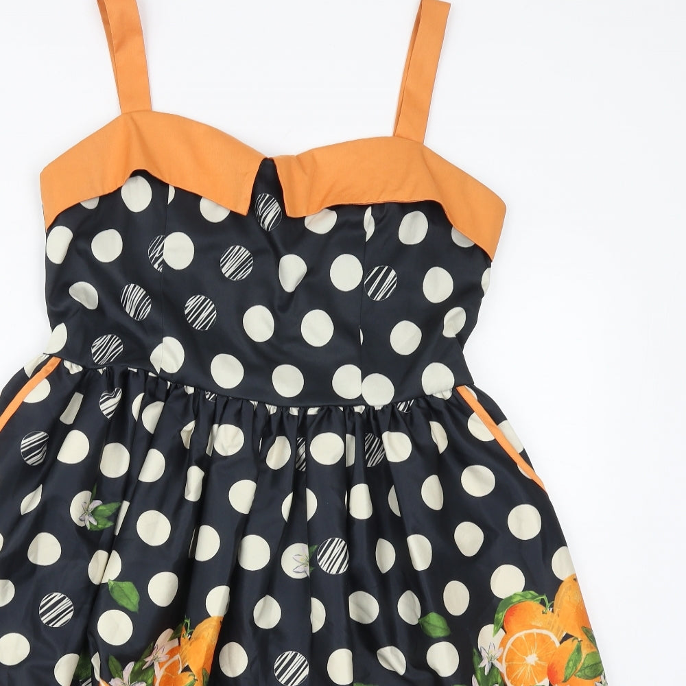 Lily Boy Womens Blue Polka Dot Polyester Fit & Flare Size 14 V-Neck Zip - Orange Pattern