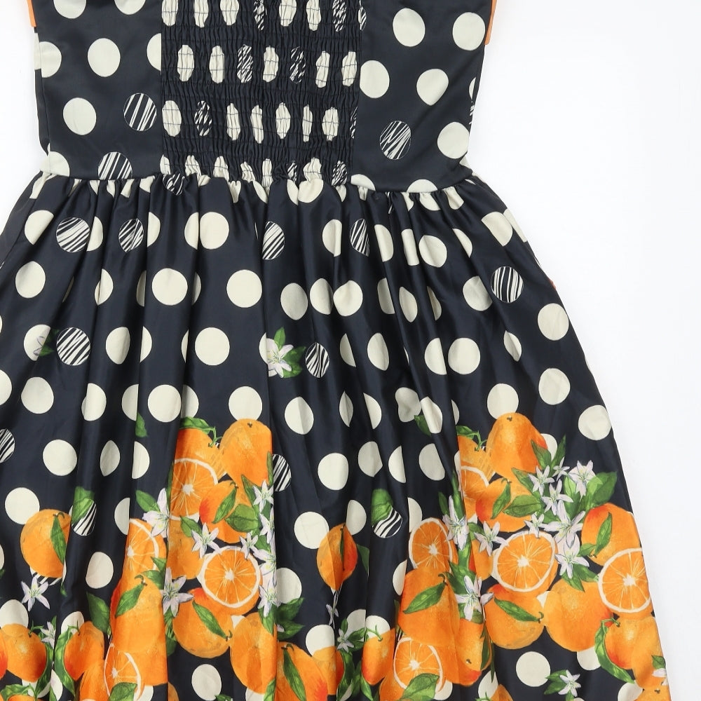 Lily Boy Womens Blue Polka Dot Polyester Fit & Flare Size 14 V-Neck Zip - Orange Pattern
