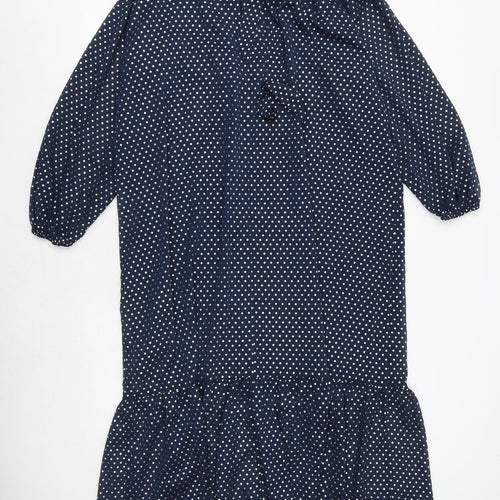 Marks and Spencer Womens Blue Polka Dot Polyester Trapeze & Swing Size 10 Round Neck Button