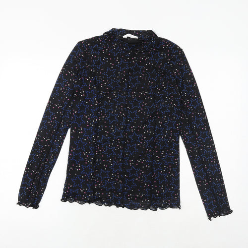 Marks and Spencer Girls Black Geometric Polyester Basic Blouse Size 13-14 Years Mock Neck Pullover - Star Print