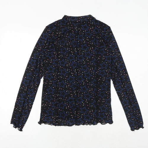 Marks and Spencer Girls Black Geometric Polyester Basic Blouse Size 13-14 Years Mock Neck Pullover - Star Print
