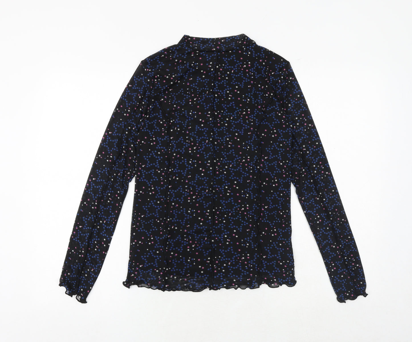 Marks and Spencer Girls Black Geometric Polyester Basic Blouse Size 13-14 Years Mock Neck Pullover - Star Print