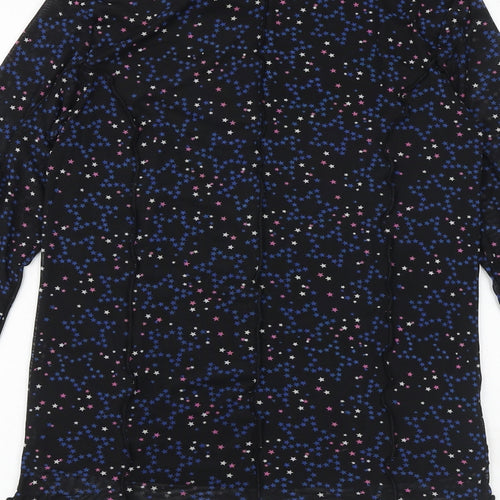Marks and Spencer Girls Black Geometric Polyester Basic Blouse Size 13-14 Years Mock Neck Pullover - Star Print
