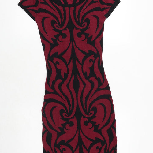 Julien Macdonald Womens Pink Geometric Polyester Pencil Dress Size 8 Scoop Neck Pullover