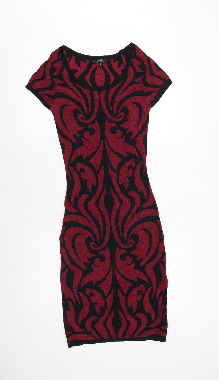 Julien Macdonald Womens Pink Geometric Polyester Pencil Dress Size 8 Scoop Neck Pullover