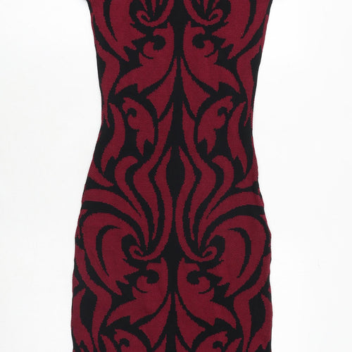 Julien Macdonald Womens Pink Geometric Polyester Pencil Dress Size 8 Scoop Neck Pullover