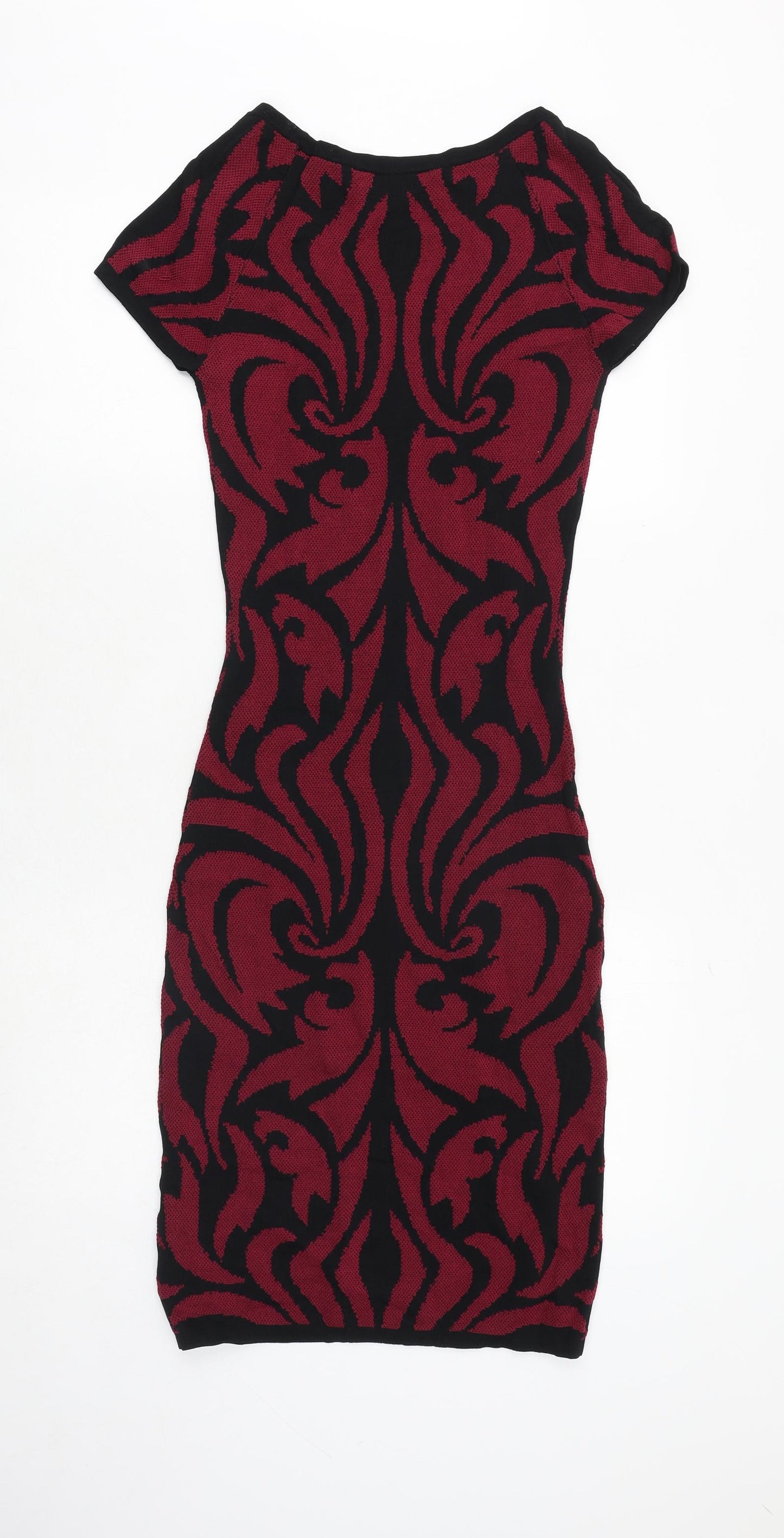 Julien Macdonald Womens Pink Geometric Polyester Pencil Dress Size 8 Scoop Neck Pullover