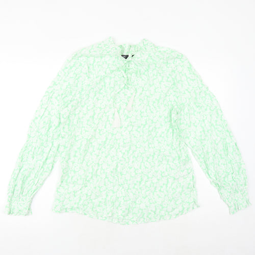 Marks and Spencer Womens Green Geometric Viscose Basic Blouse Size 14 V-Neck