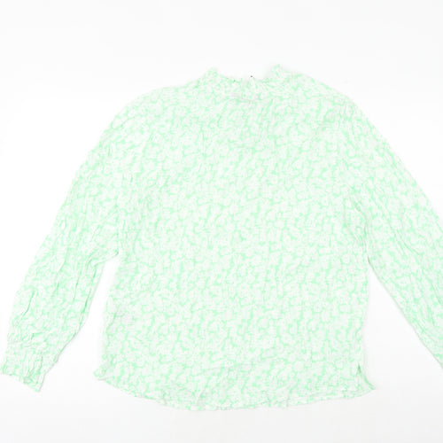 Marks and Spencer Womens Green Geometric Viscose Basic Blouse Size 14 V-Neck