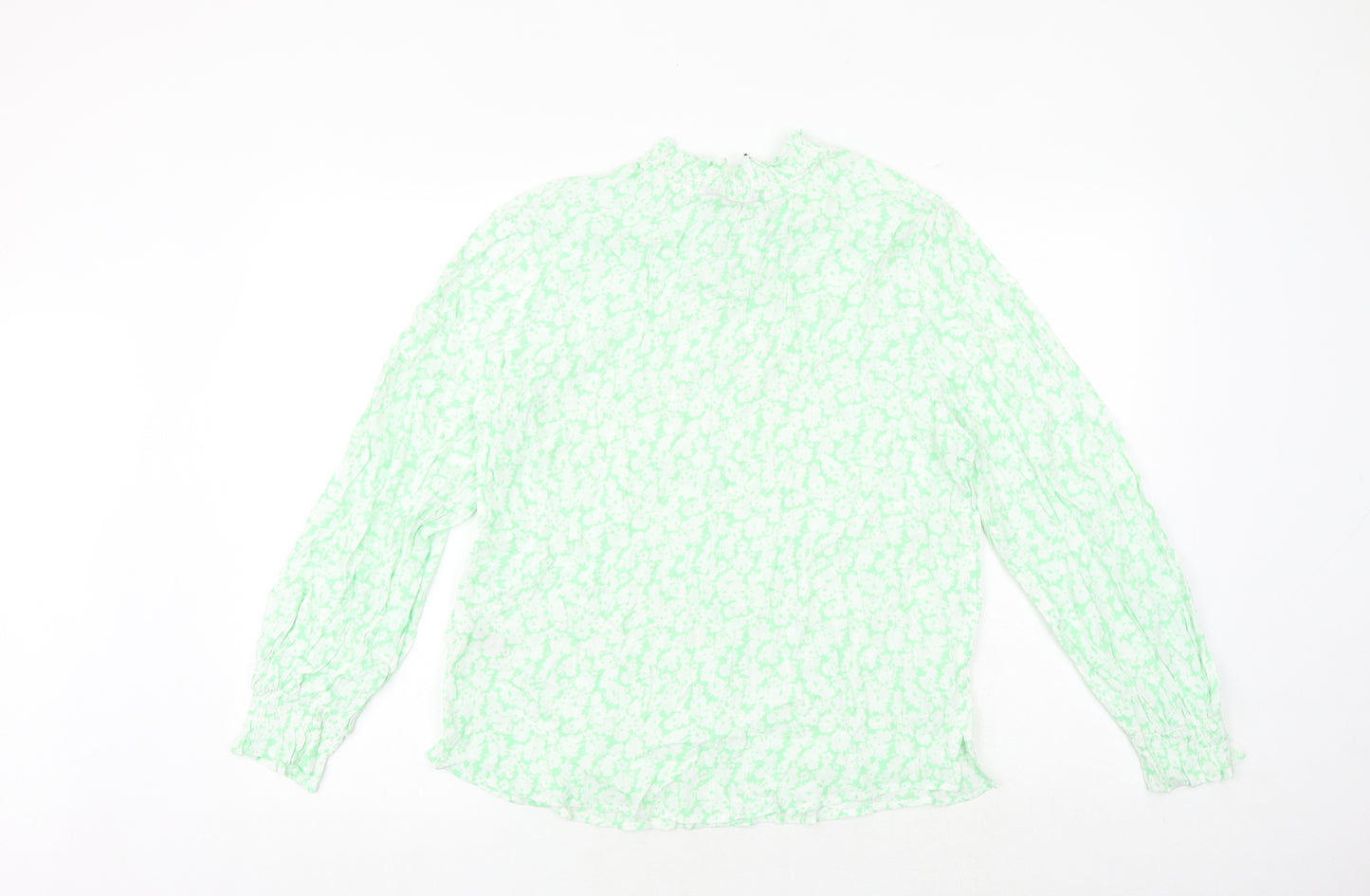 Marks and Spencer Womens Green Geometric Viscose Basic Blouse Size 14 V-Neck