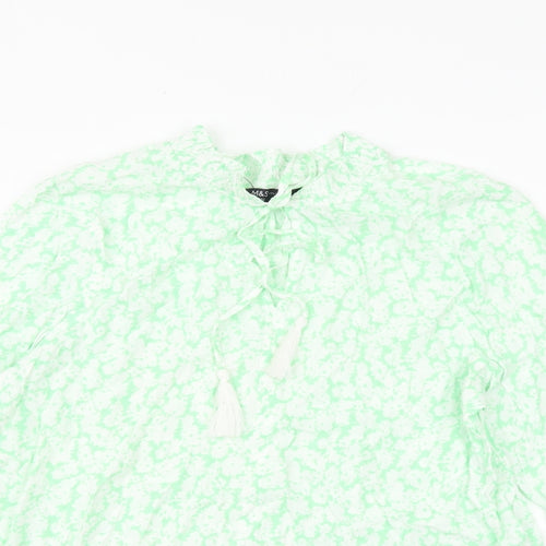 Marks and Spencer Womens Green Geometric Viscose Basic Blouse Size 14 V-Neck