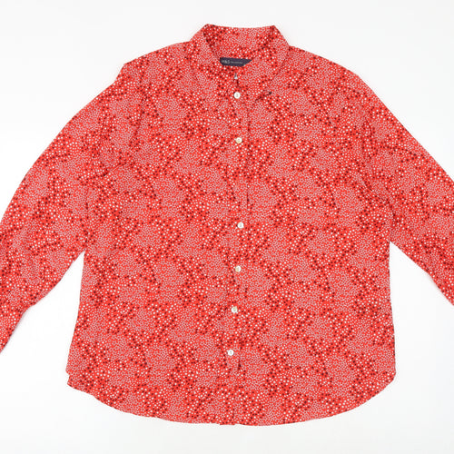 Marks and Spencer Womens Red Geometric Polyester Basic Button-Up Size 16 Collared - Star Print