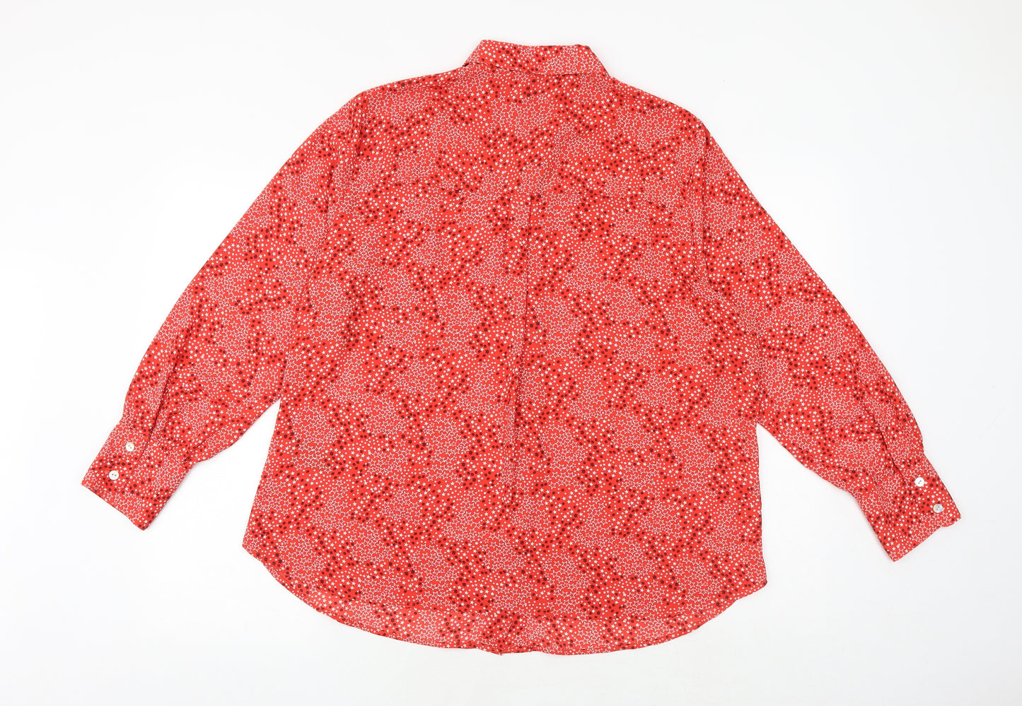 Marks and Spencer Womens Red Geometric Polyester Basic Button-Up Size 16 Collared - Star Print