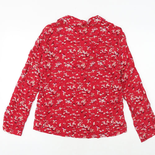 Marks and Spencer Womens Red Floral Viscose Basic Button-Up Size 8 Collared