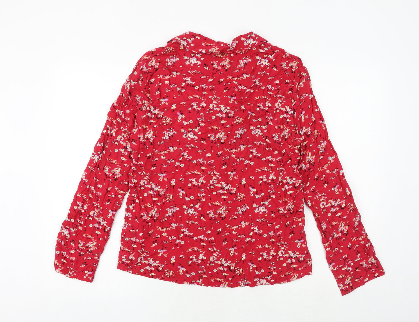 Marks and Spencer Womens Red Floral Viscose Basic Button-Up Size 8 Collared