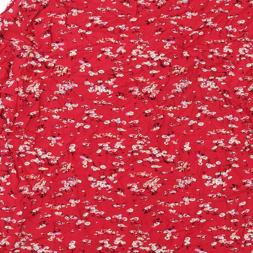 Marks and Spencer Womens Red Floral Viscose Basic Button-Up Size 8 Collared