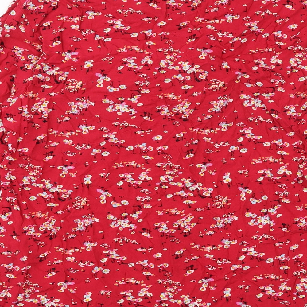 Marks and Spencer Womens Red Floral Viscose Basic Button-Up Size 8 Collared