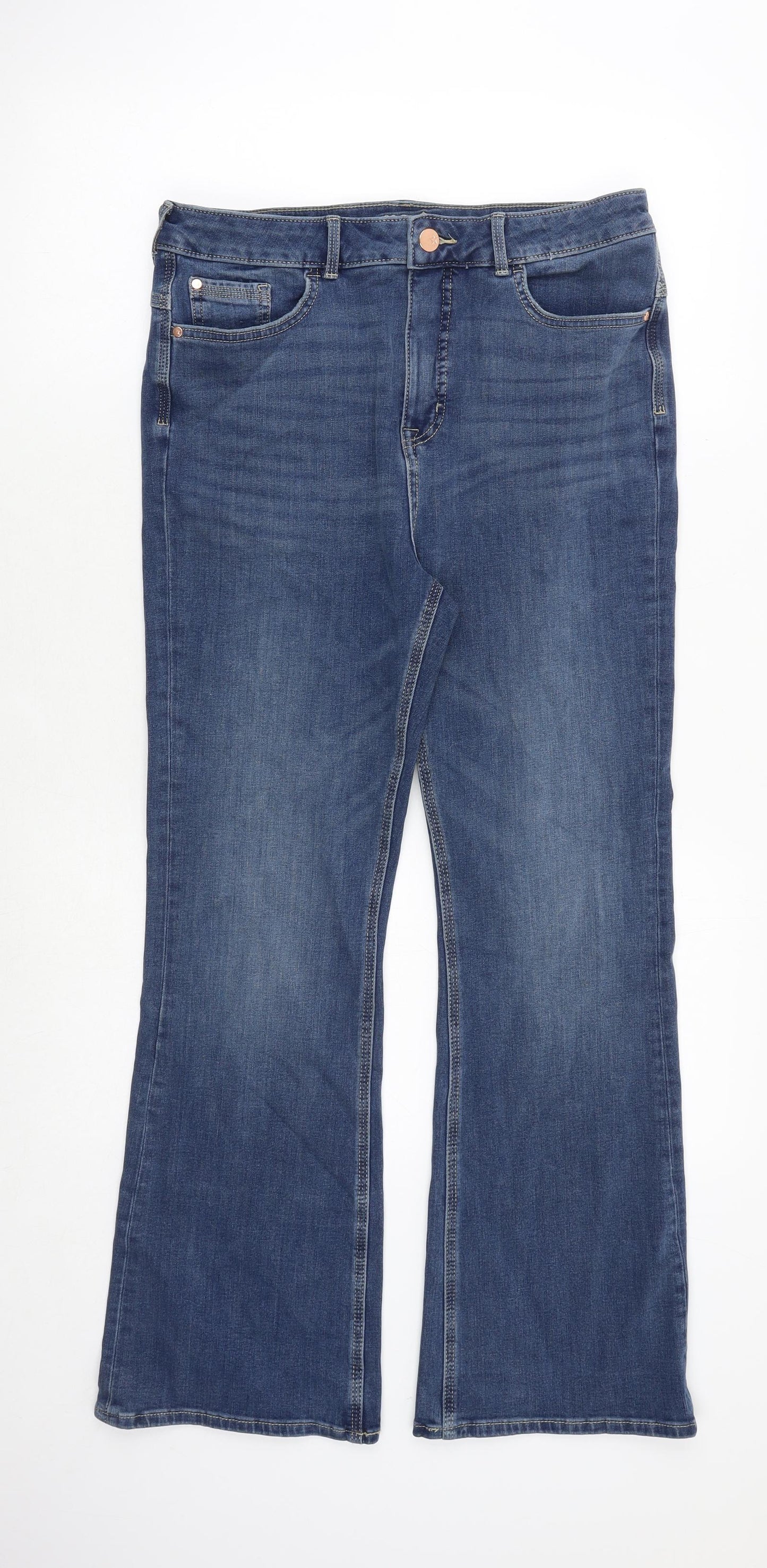Marks and Spencer Womens Blue Cotton Bootcut Jeans Size 14 Regular Zip