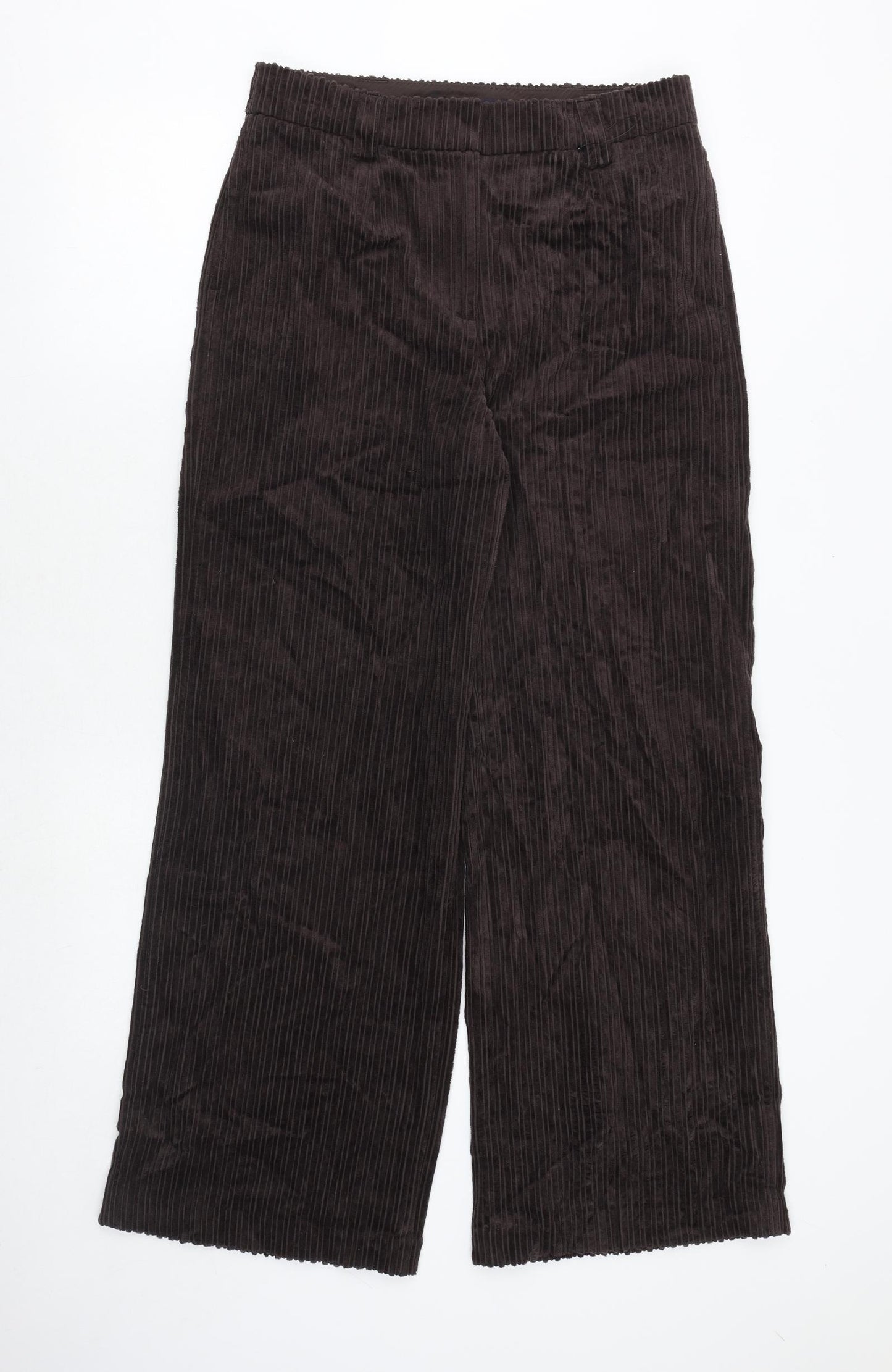 Marks and Spencer Womens Brown Cotton Trousers Size 12 Regular Zip