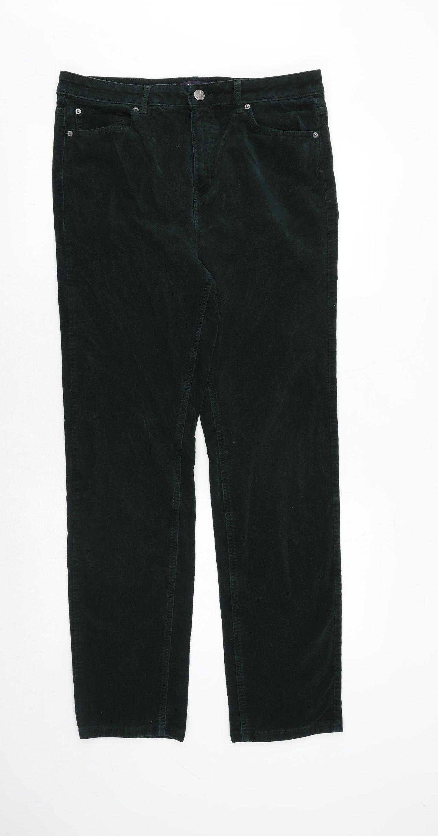 Marks and Spencer Womens Green Cotton Trousers Size 14 Regular Zip