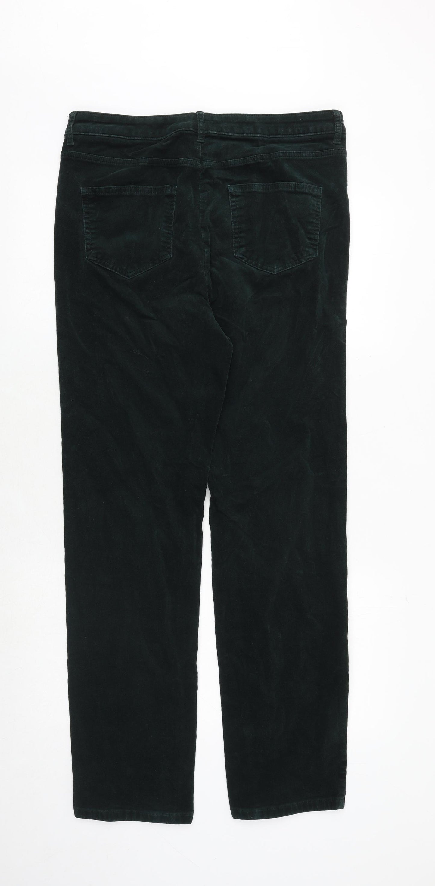 Marks and Spencer Womens Green Cotton Trousers Size 14 Regular Zip