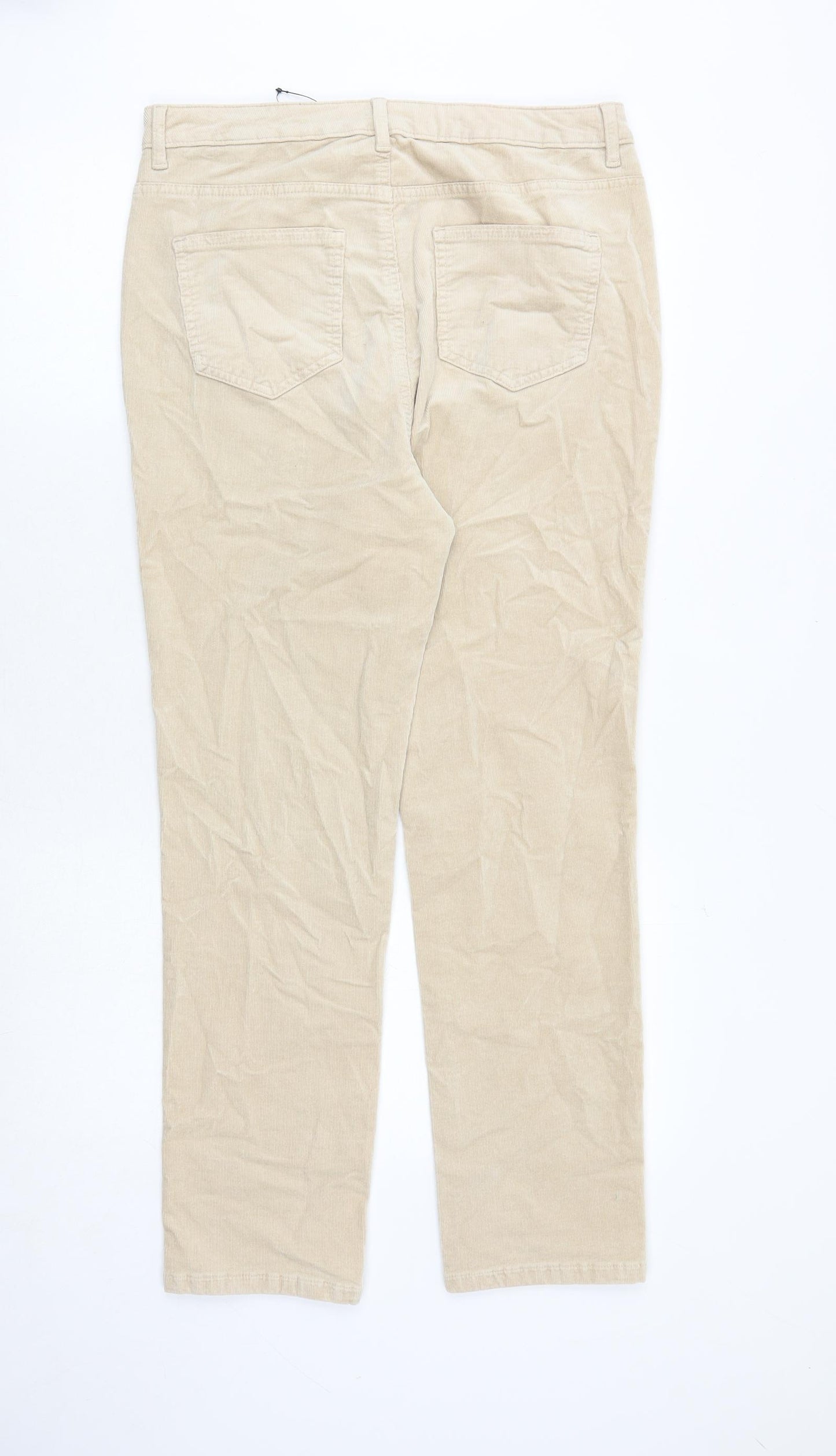 Marks and Spencer Womens Beige Cotton Trousers Size 14 Regular Zip