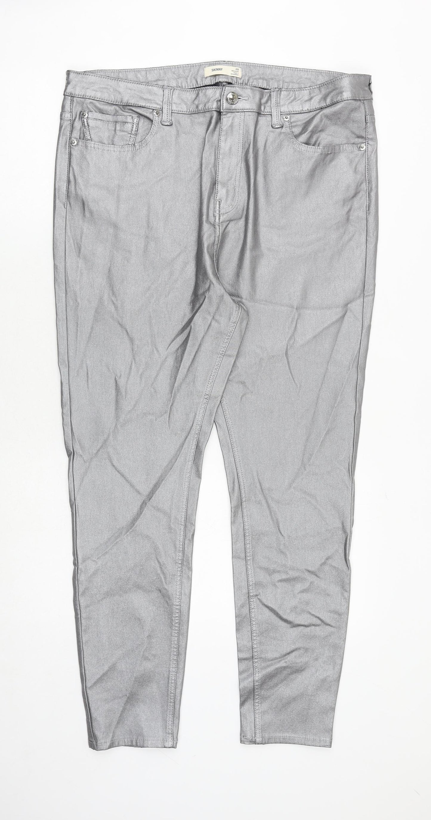 Marks and Spencer Womens Silver Viscose Trousers Size 20 Regular Zip - Metallic