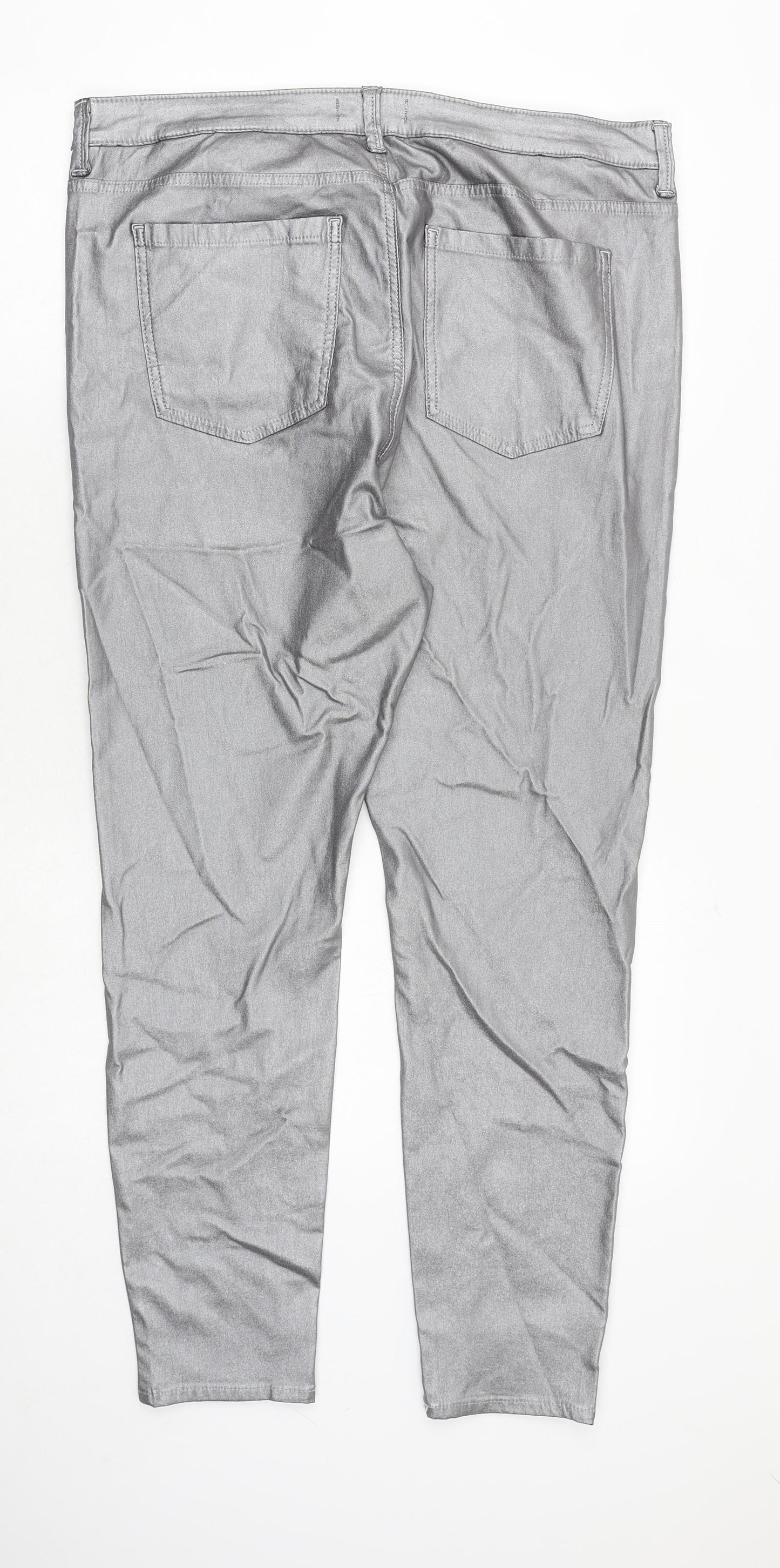 Marks and Spencer Womens Silver Viscose Trousers Size 20 Regular Zip - Metallic