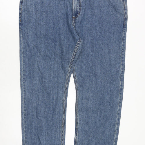 Marks and Spencer Mens Blue Cotton Straight Jeans Size 42 in Regular Zip