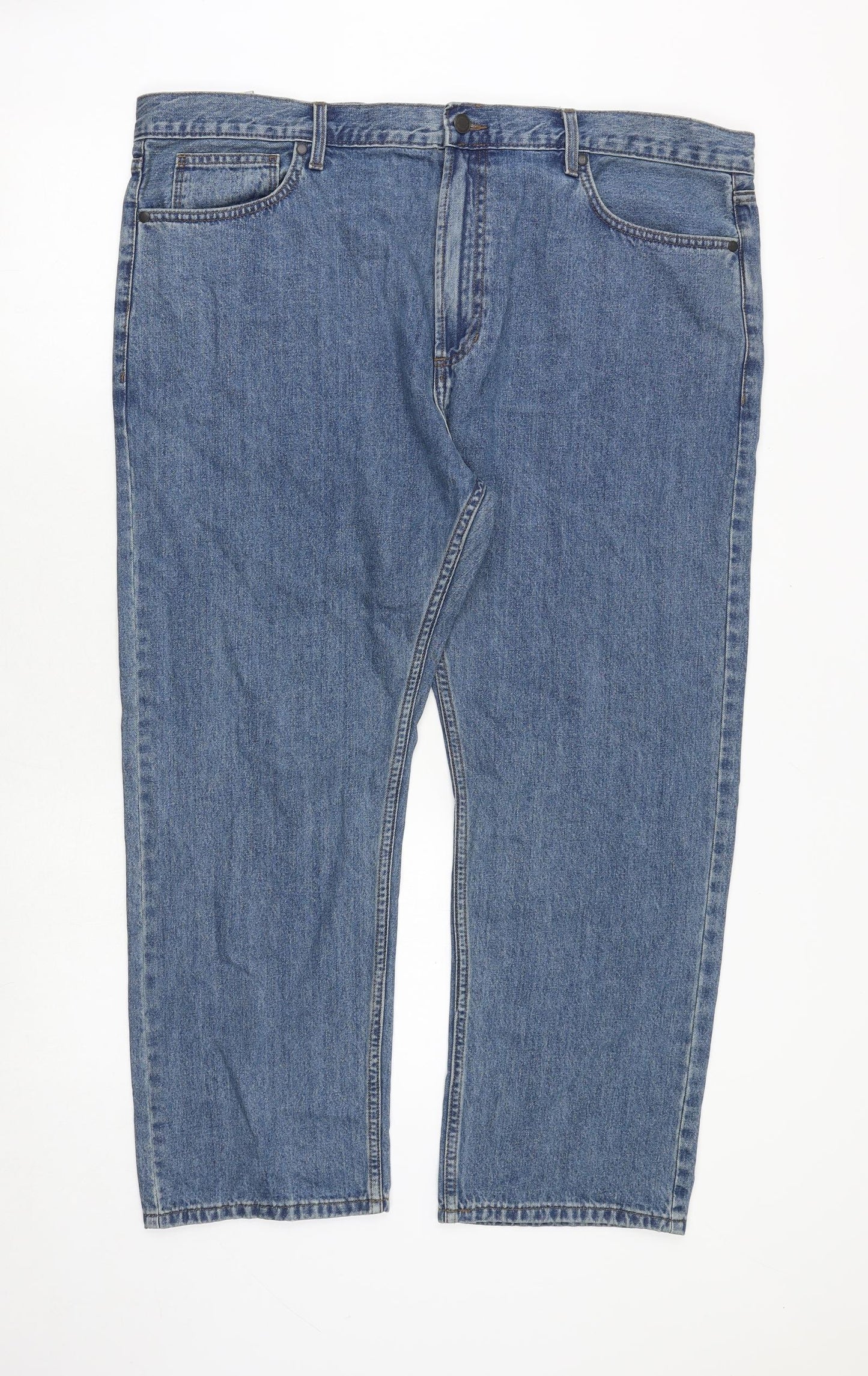Marks and Spencer Mens Blue Cotton Straight Jeans Size 42 in Regular Zip