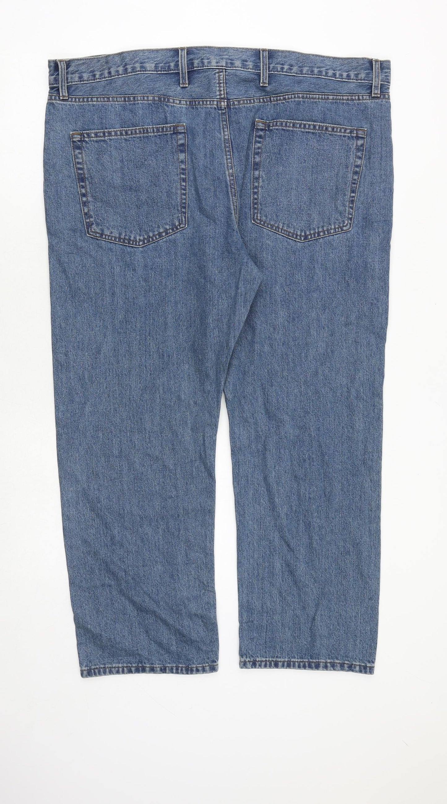 Marks and Spencer Mens Blue Cotton Straight Jeans Size 42 in Regular Zip