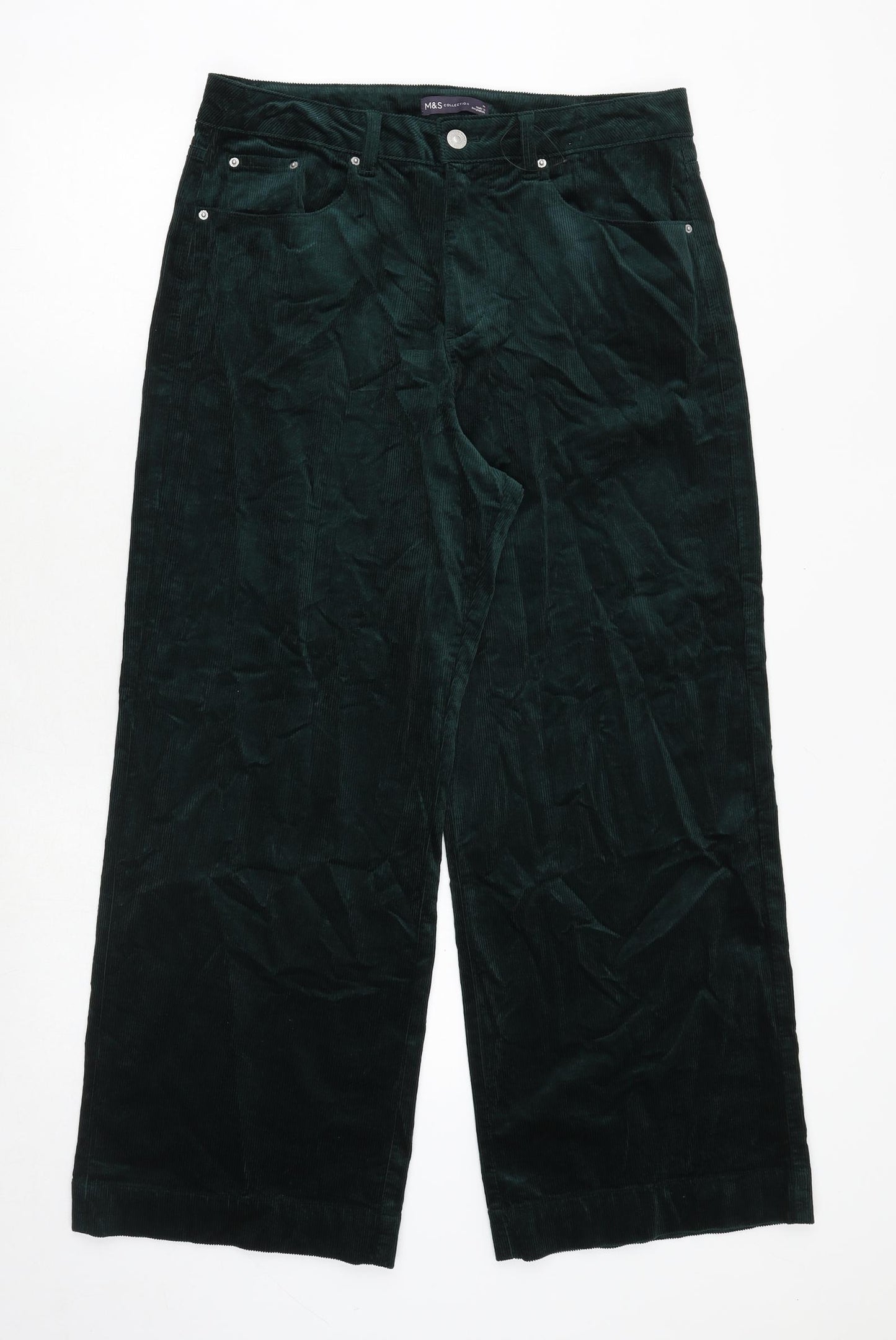 Marks and Spencer Womens Green Cotton Trousers Size 14 Regular Zip