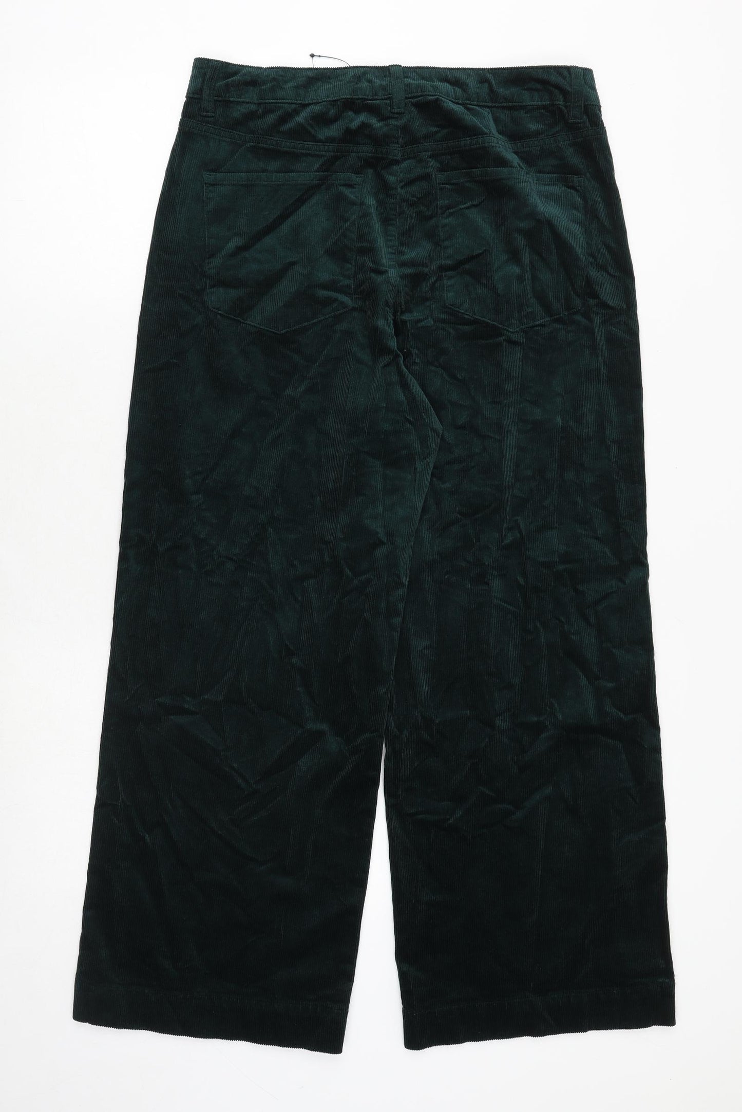 Marks and Spencer Womens Green Cotton Trousers Size 14 Regular Zip
