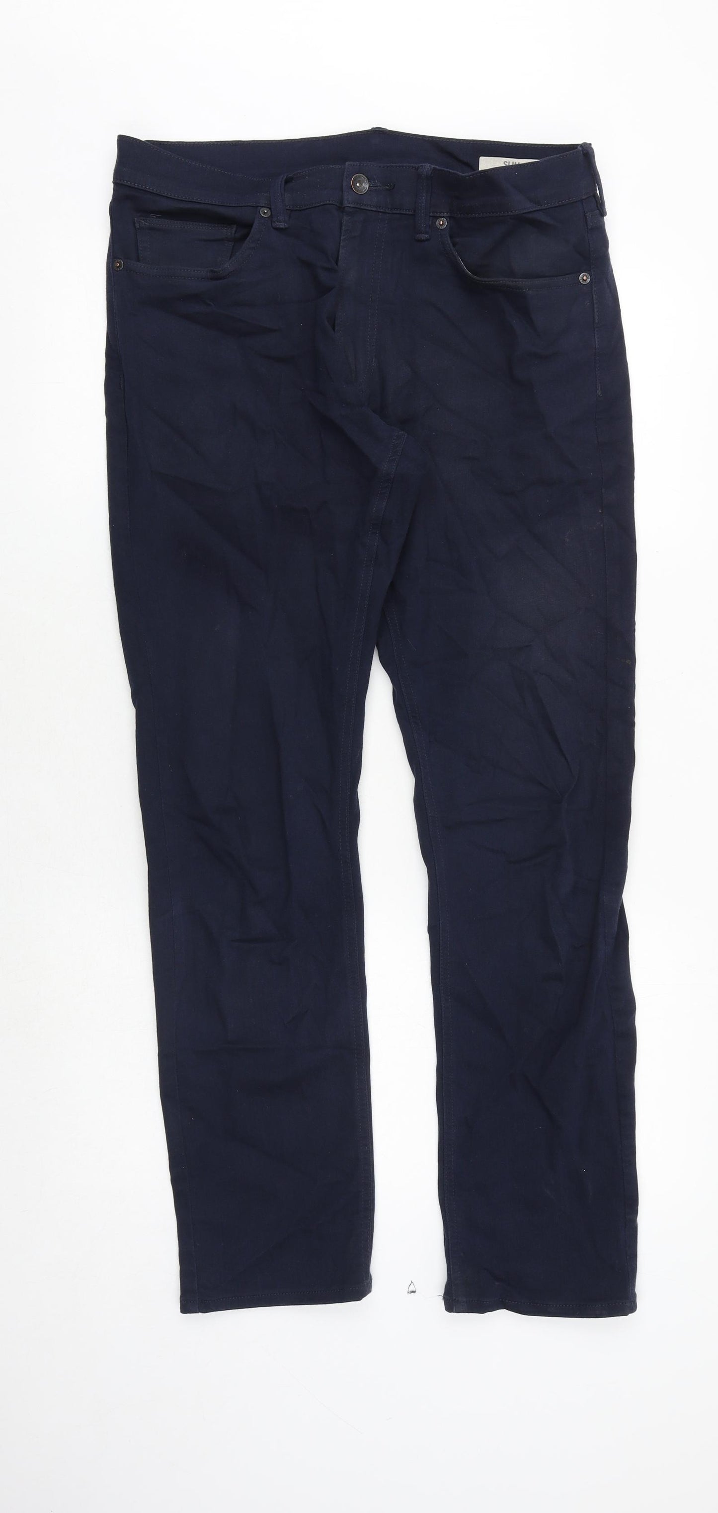 Marks and Spencer Mens Blue Cotton Skinny Jeans Size 34 in Slim Zip