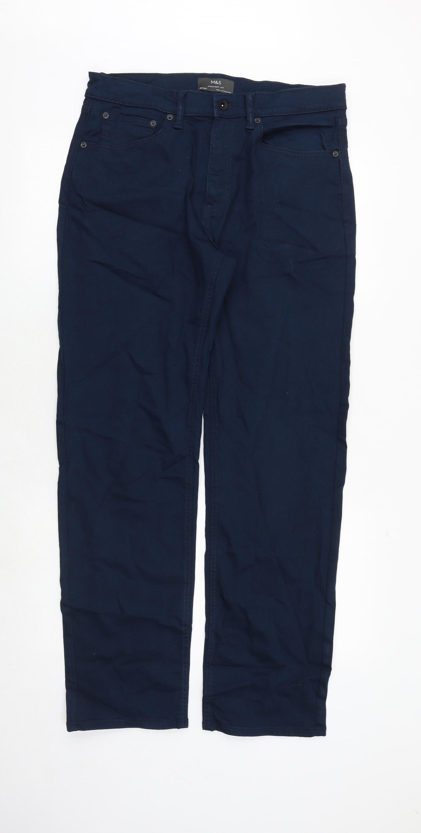 Marks and Spencer Mens Blue Cotton Straight Jeans Size 32 in Regular Zip
