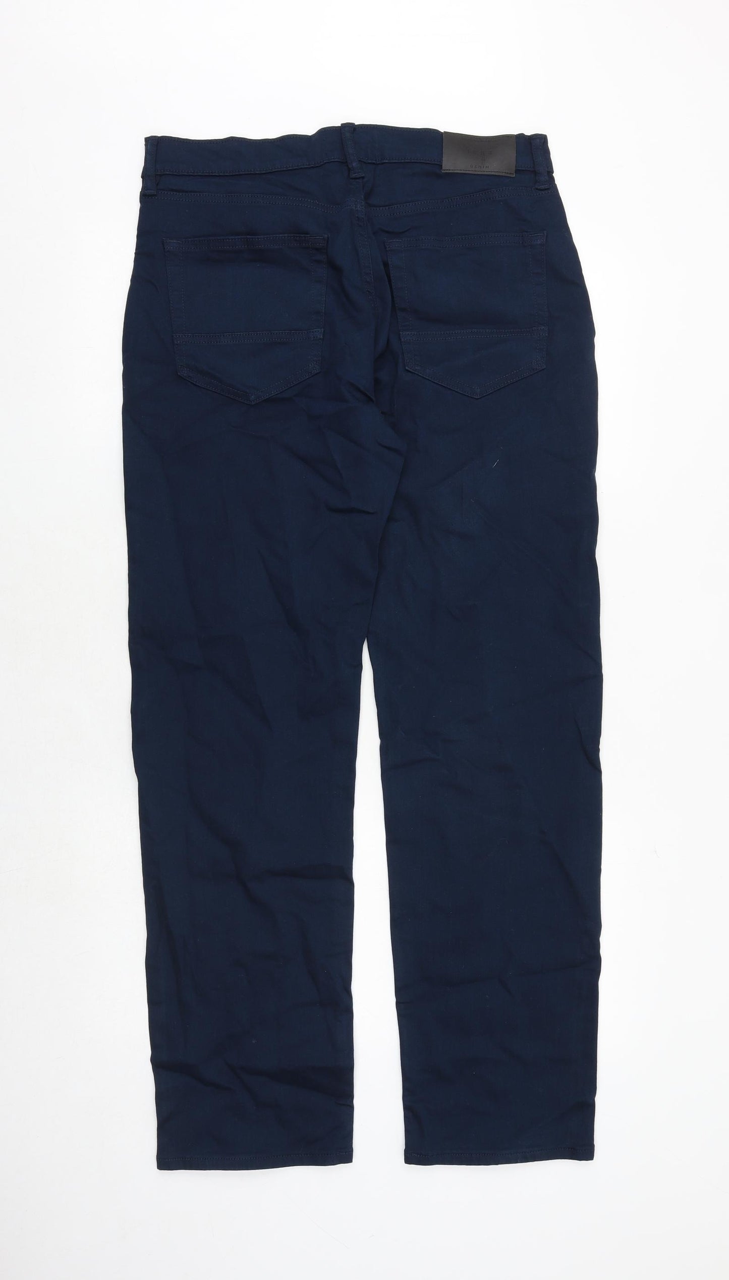Marks and Spencer Mens Blue Cotton Straight Jeans Size 32 in Regular Zip