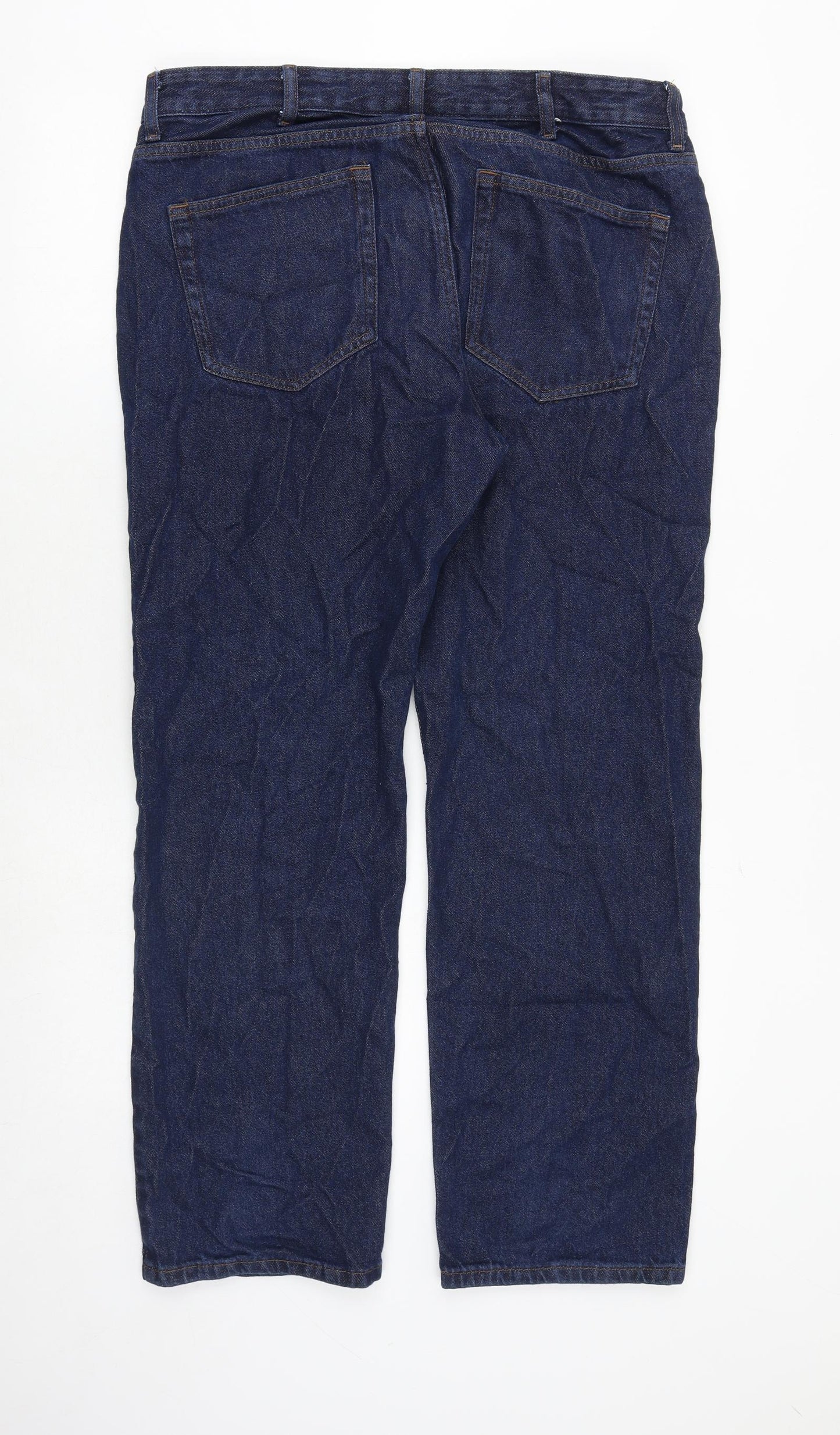 Marks and Spencer Mens Blue Polyester Straight Jeans Size 34 in Regular Zip