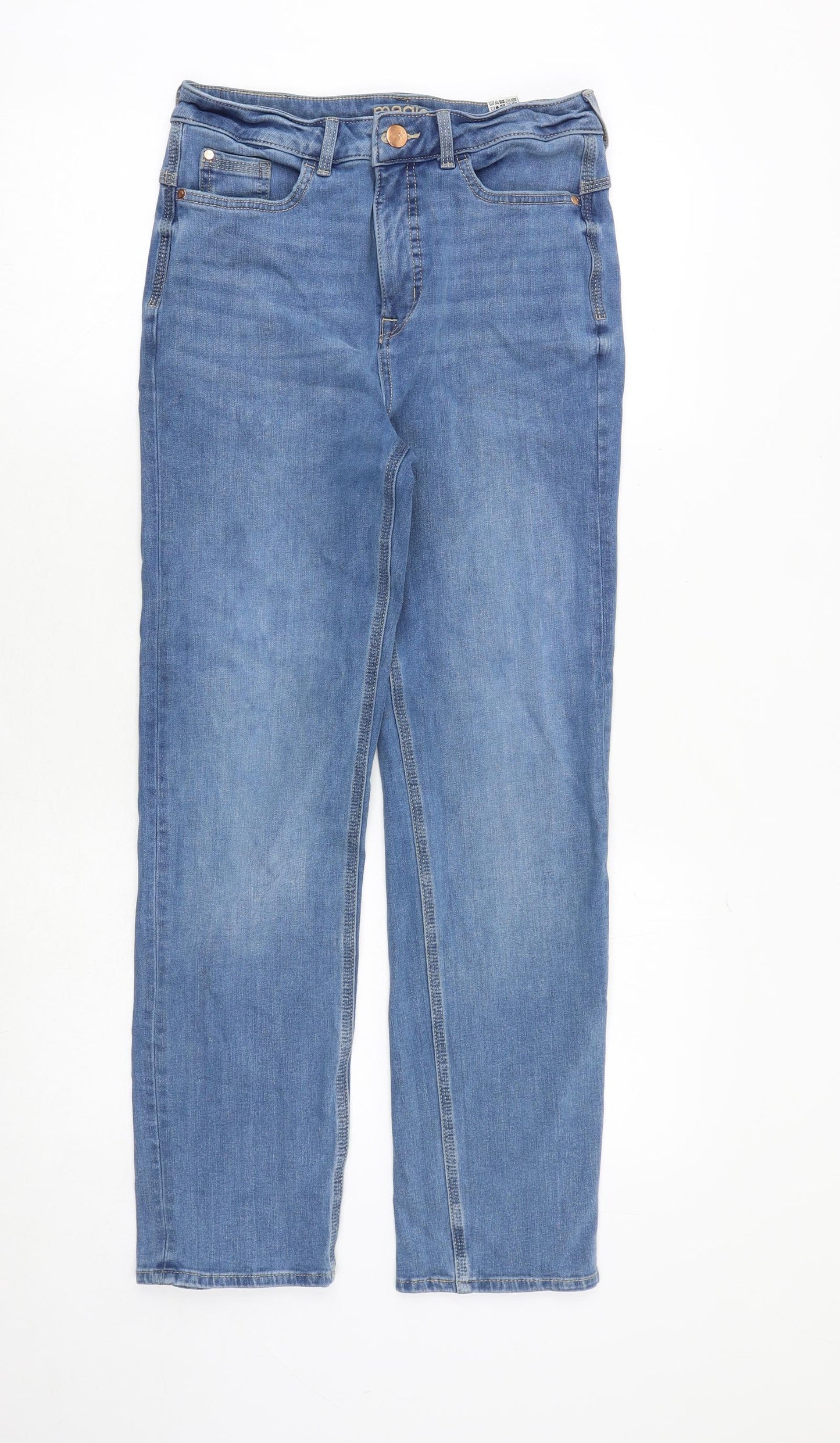 Marks and Spencer Womens Blue Cotton Straight Jeans Size 10 Regular Zip