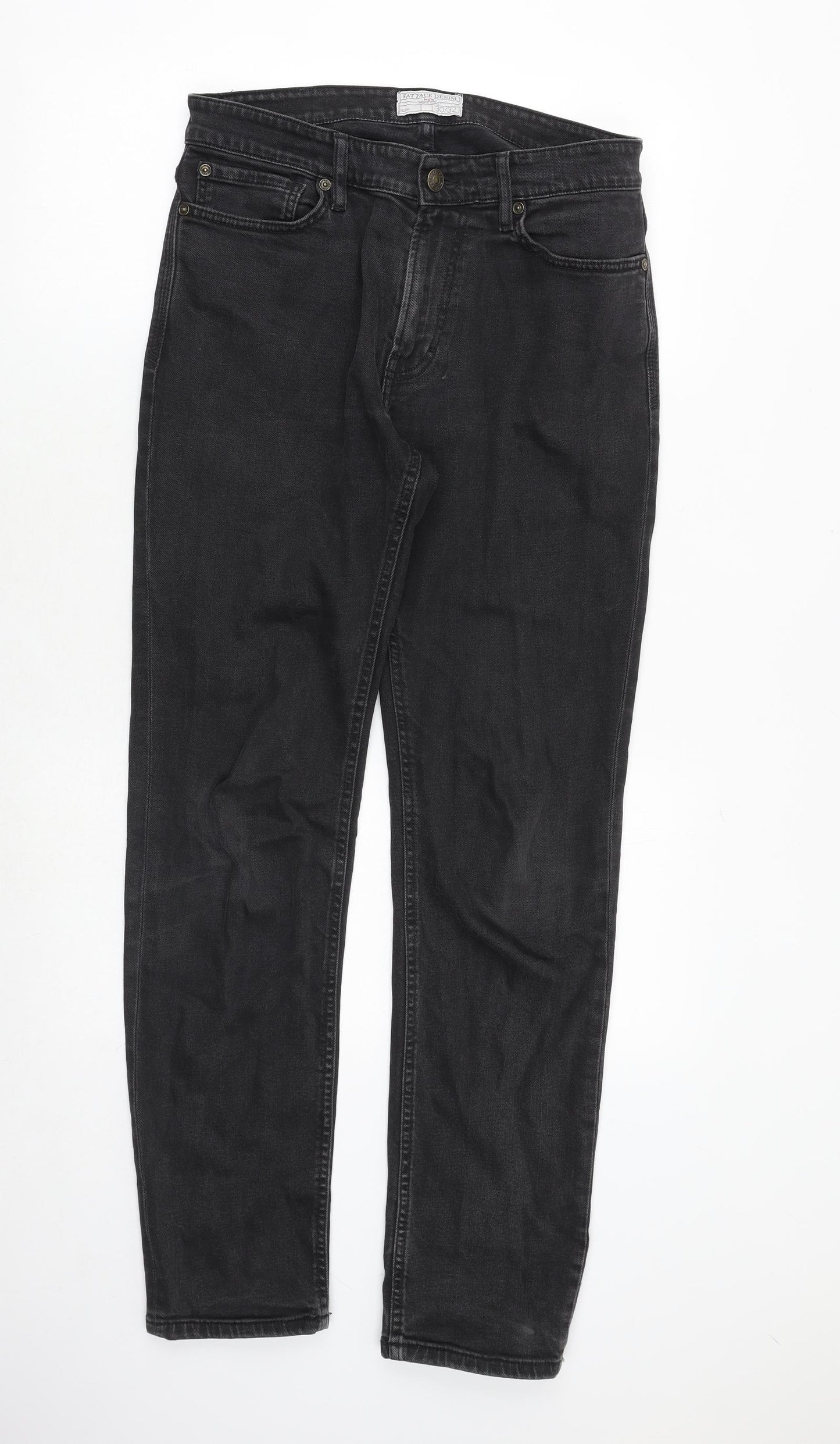 Fat Face Mens Black Cotton Straight Jeans Size 30 in Regular Zip