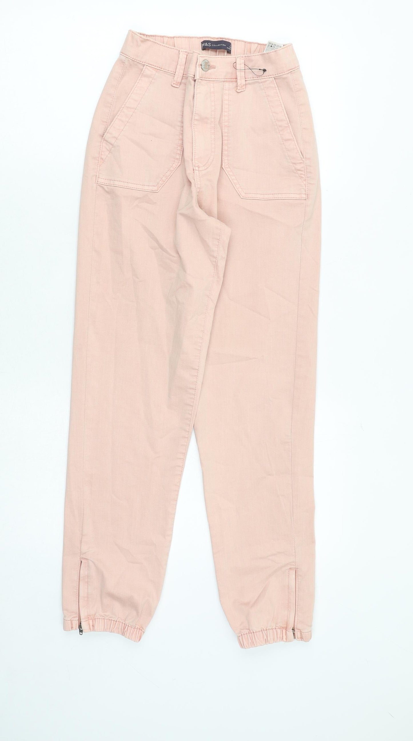 Marks and Spencer Womens Pink Cotton Tapered Jeans Size 6 Regular Zip