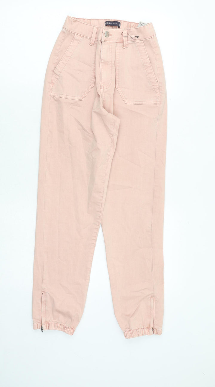 Marks and Spencer Womens Pink Cotton Tapered Jeans Size 6 Regular Zip