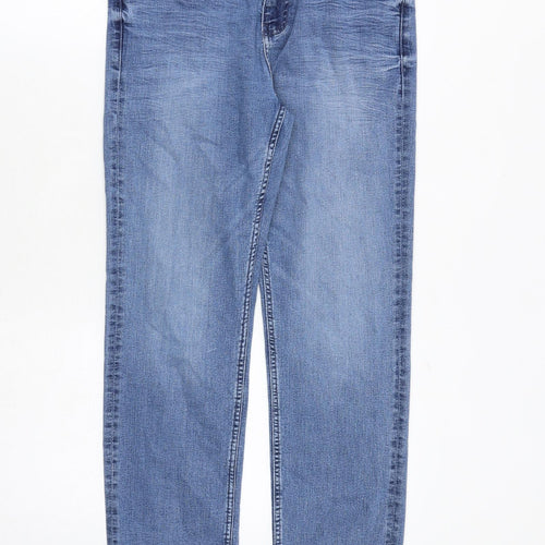 Marks and Spencer Womens Blue Cotton Straight Jeans Size 12 Regular Zip